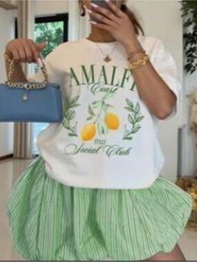 Amalfi Lemon Graphic Tee in White & Green